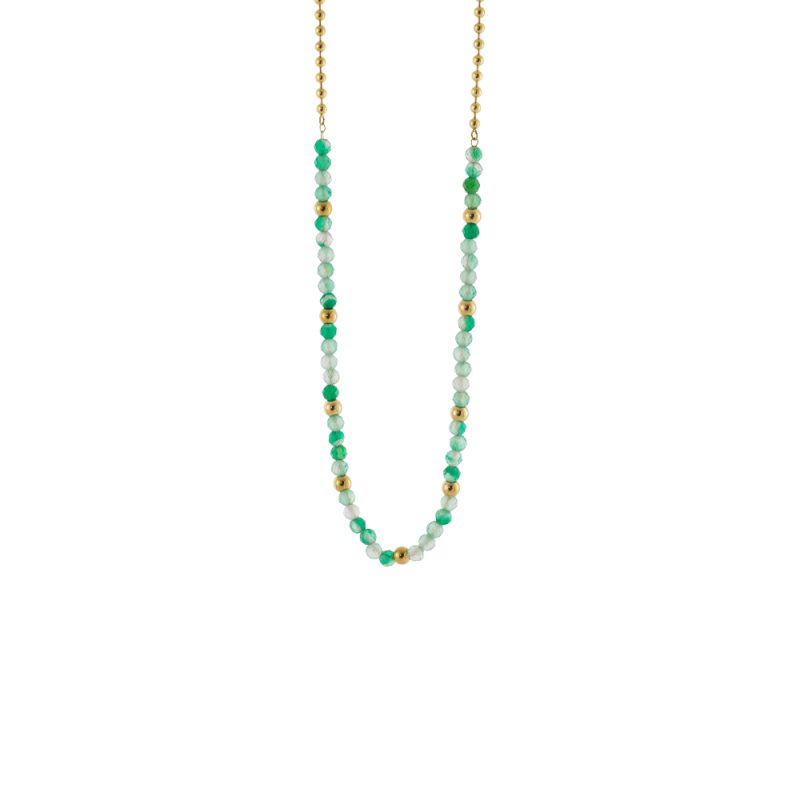 Κολιέ Boho ατσάλινο επίχρυσο με πράσινες agate πέτρες