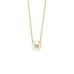 Κολιέ Desmos μεταλλικό επίχρυσο με λευκό mop στοιχείο και λευκά ζιργκόν