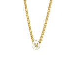 Κολιέ Desmos μεταλλικό επίχρυσο καδένα με λευκό mop στοιχείο και ζιργκόν