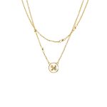 Κολιέ Desmos μεταλλικό επίχρυσο διπλό με λευκό mop στοιχείο και λευκά ζιργκόν