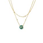 Κολιέ Starstruck μεταλλικό επίχρυσο διπλό με στοιχείο με τιρκουάζ glitter