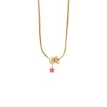 Κολιέ Harlequin μεταλλικό επίχρυσο με ροδέλα με κρύσταλλα και φούξια ζιργκόν