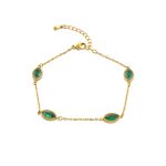 Βραχιόλι Happy Hearts ατσάλινο επίχρυσο με πράσινα ζιργκόν