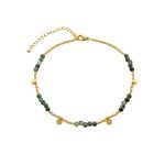 Βραχιόλι Ποδιού Boho ατσάλινο επίχρυσο με πράσινες rubis zoisite πέτρες