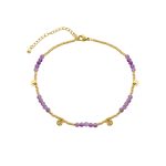 Βραχιόλι Ποδιού Boho ατσάλινο επίχρυσο με μωβ amethyst πέτρες