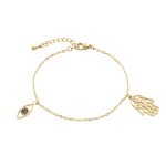 Βραχιόλι Mini ατσάλινο επίχρυσο με hamsa και ματάκι με ζιργκόν