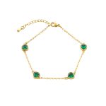 Βραχιόλι Happy Hearts ατσάλινο επίχρυσο με πράσινες καρδιές ζιργκόν