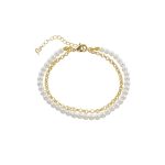 Βραχιόλι Desmos μεταλλικό επίχρυσο διπλό με λευκές πέρλες
