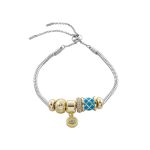 Βραχιόλι Harlequin μεταλλικό ασημί με επίχρυσα στοιχεία με μπλε σμάλτο και κρύσταλλα