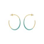 Σκουλαρίκια Links ατσάλινα επίχρυσα κρίκοι 4 cm με τιρκουάζ σμάλτο