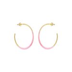 Σκουλαρίκια Links ατσάλινα επίχρυσα κρίκοι 4 cm με ροζ σμάλτο