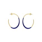 Σκουλαρίκια Links ατσάλινα επίχρυσα κρίκοι 4 cm με μπλε σμάλτο