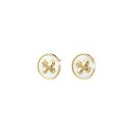 Σκουλαρίκια Desmos μεταλλικά επίχρυσα με λευκό mop στοιχείο και λευκά ζιργκόν