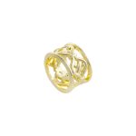 Δαχτυλίδι Desmos μεταλλικό επίχρυσο με πλεκτό σχέδιο και λευκά ζιργκόν