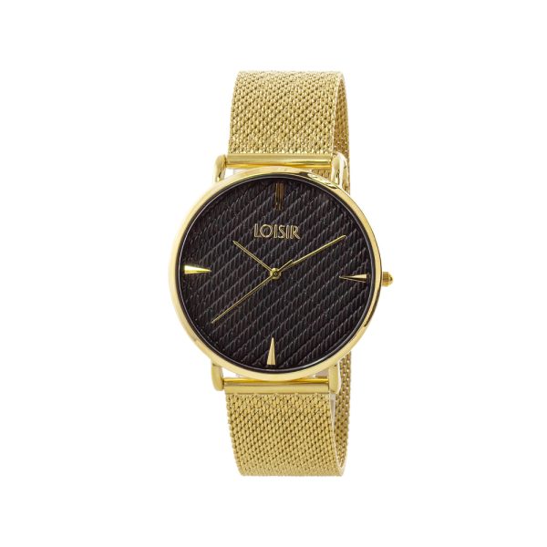 Ρολόι Runway με επίχρυσο ατσάλινο mesh band και μαύρο textured καντράν