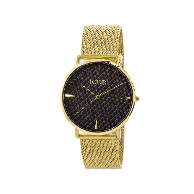 Ρολόι Runway με επίχρυσο ατσάλινο mesh band και μαύρο textured καντράν