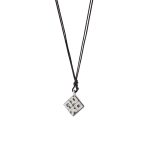 Κολιέ με μαύρο κορδόνι και ατσάλινο στοιχείο "ROCK" με λευκά ζιργκόν