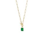 Κολιέ Mini ατσάλινο επίχρυσο με καδένα και πράσινο ζιργκόν