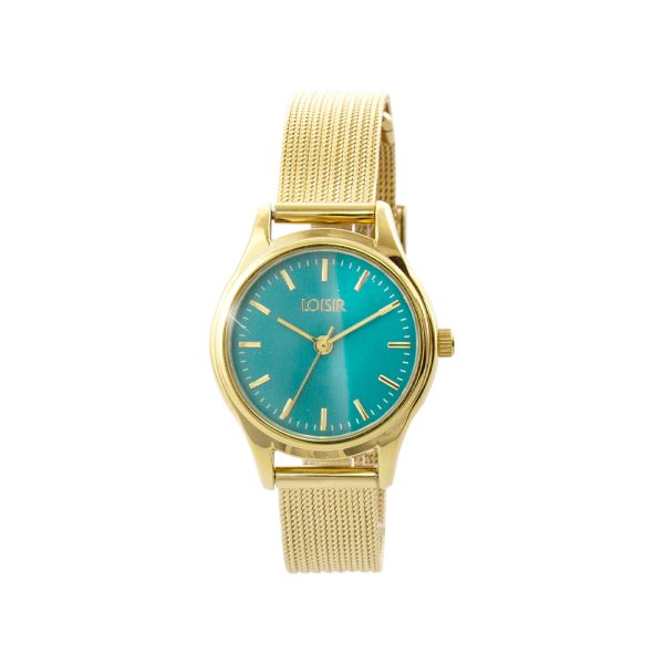 Ρολόι Mini Elegance με επίχρυσο ατσάλινο mesh band και πράσινο καντράν