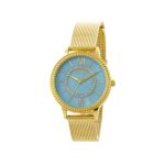 Ρολόι Saturn με επίχρυσο ατσάλινο mesh band και γαλάζιο mop καντράν με κρύσταλλα