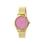 Ρολόι Mini Elegance με επίχρυσο ατσάλινο mesh band και φούξια καντράν