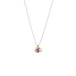 Κολιέ Charming μεταλλικό επίχρυσο με ροζάριο και μάτι με μωβ ζιργκόν