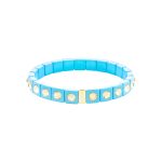 Βραχιόλι Pop μεταλλικό επίχρυσο ελαστικό με γαλάζιο σμάλτο και κρύσταλλα