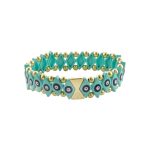 Βραχιόλι Pop μεταλλικό επίχρυσο ελαστικό με μάτι και τιρκουάζ σμάλτο