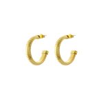 Σκουλαρίκια Links ατσάλινα επίχρυσα κρίκοι με γραμμές