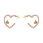 Σκουλαρίκια Happy Hearts ατσάλινα επίχρυσα με καρδιές και ροζ σμάλτο