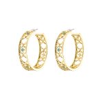 Σκουλαρίκια Basket μεταλλικά επίχρυσα κρίκοι με τιρκουάζ ζιργκόν 4 cm