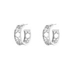 Σκουλαρίκια Basket μεταλλικά ασημί κρίκοι με λευκά ζιργκόν 2.5 cm