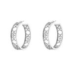 Σκουλαρίκια Basket μεταλλικά ασημί κρίκοι με λευκά ζιργκόν 4 cm