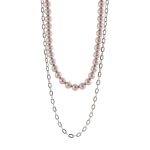 Κολιέ Links ατσάλινο διπλό με αλυσίδα και γκρι πέρλες