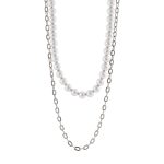 Κολιέ Links ατσάλινο διπλό με αλυσίδα και λευκές πέρλες