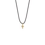 Κολιέ Charming μαύρο κορδόνι με μεταλλικό επίχρυσο σταυρό με λευκό ζιργκόν