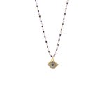 Κολιέ Charming μεταλλικό επίχρυσο με ροζάριο και μάτι με μπλε και λευκά ζιργκόν