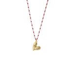 Κολιέ Charming μεταλλικό επίχρυσο με ροζάριο και καρδιά με λευκά ζιργκόν