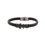 Βραχιόλι Men's δερμάτινο με μαύρα ατσάλινα στοιχεία