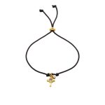 Βραχιόλι Charming μαύρο κορδόνι με μεταλλικό επίχρυσο σταυρό με λευκά ζιργκόν