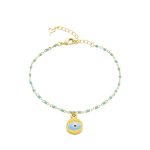 Βραχιόλι Charming μεταλλικό επίχρυσο με γαλάζιο ροζάριο και μάτι