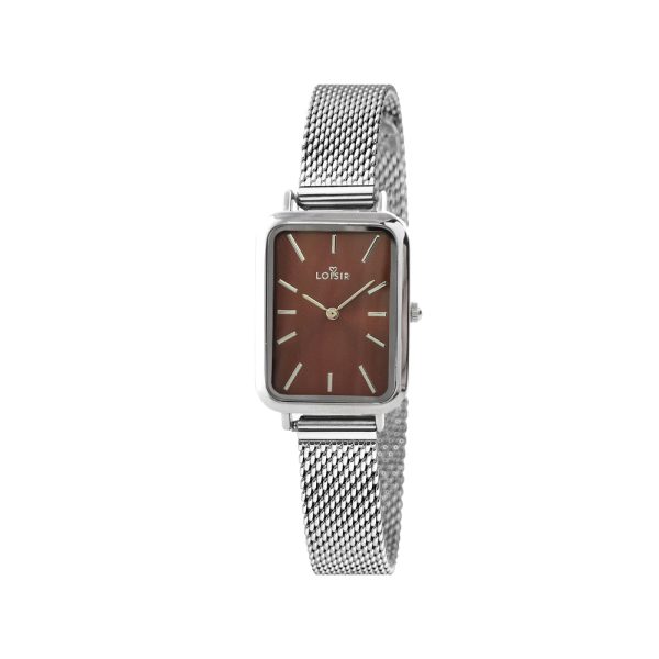 Ρολόι Oldie με ατσάλινο mesh band και burgundy καντράν