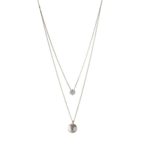 Κολιέ Lovely ασημένιο διπλό με στοιχείο και λευκό ζιργκόν