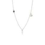 Κολιέ Lovely ασημένιο με σταυρό, καρδιά και μαύρη πέτρα