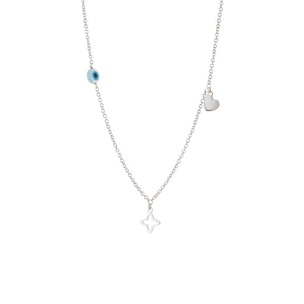 Κολιέ Lovely ασημένιο με σταυρό, καρδιά και ματάκι