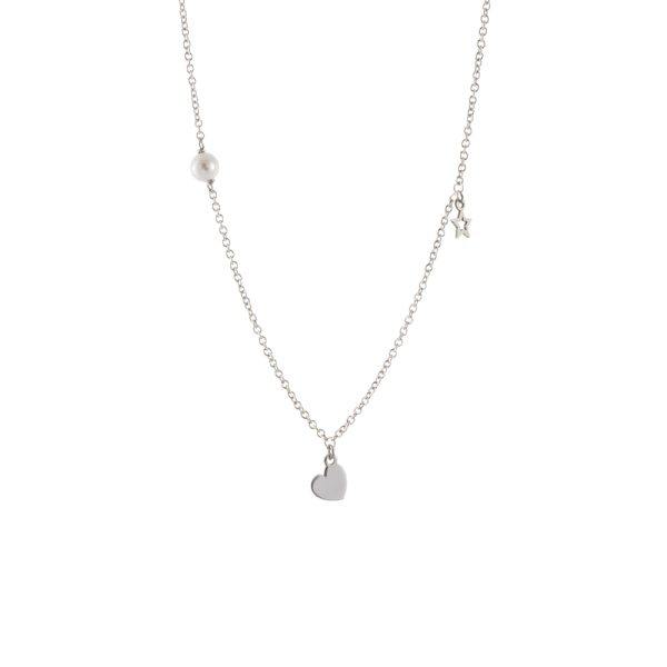 Κολιέ Lovely ασημένιο με καρδιά, αστέρι και πέρλα