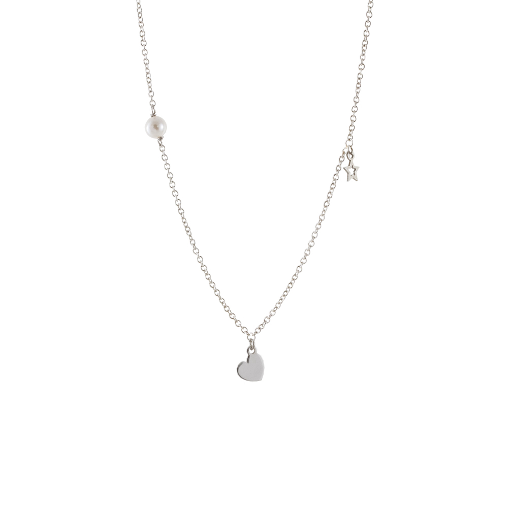 01L01-03571 Κολιέ Lovely ασημένιο με καρδιά, αστέρι και πέρλα