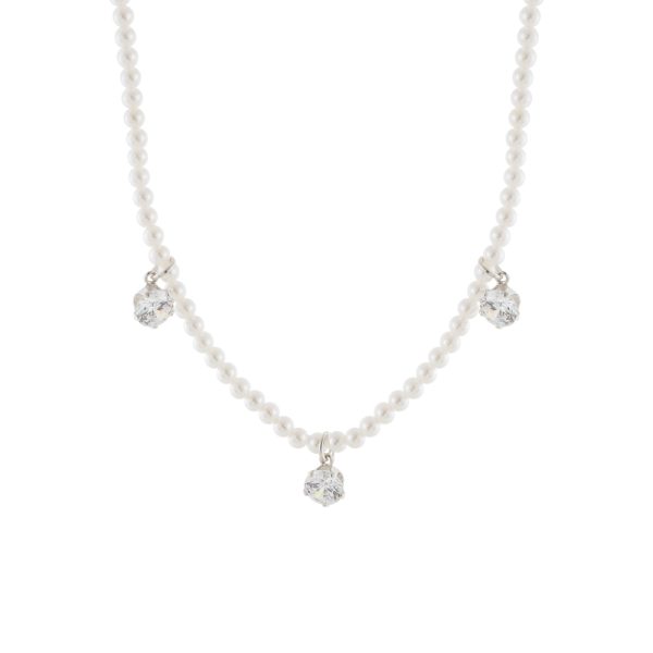 Κολιέ La Dolce Vita ασημένιο με λευκές πέρλες και λευκά ζιργκόν