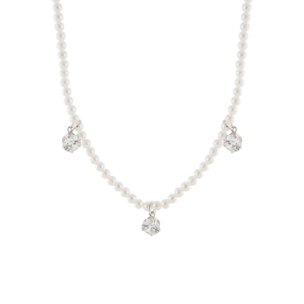 01L01-03572 Κολιέ La Dolce Vita ασημένιο με λευκές πέρλες και λευκά ζιργκόν
