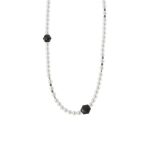 Κολιέ La Dolce Vita ασημένιο επίχρυσο με λευκές πέρλες και μαύρες πέτρες
